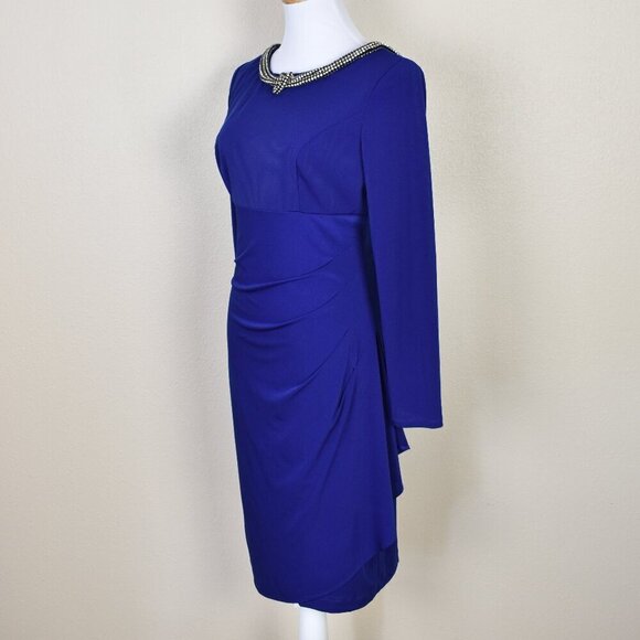 Jackie Jon Formal Embellished Rhinestone Neck Blue Dress - 10 - Picture 6 of 9